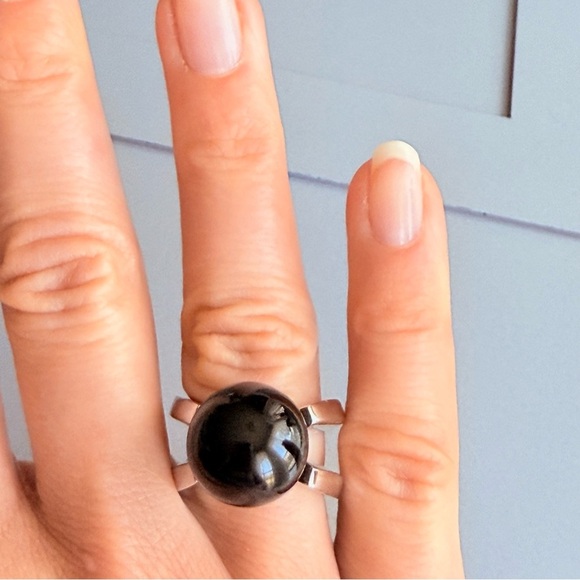 Modernist Black Onyx Sphere Ball Sterling Silver Ring TD Designer - Picture 11 of 15